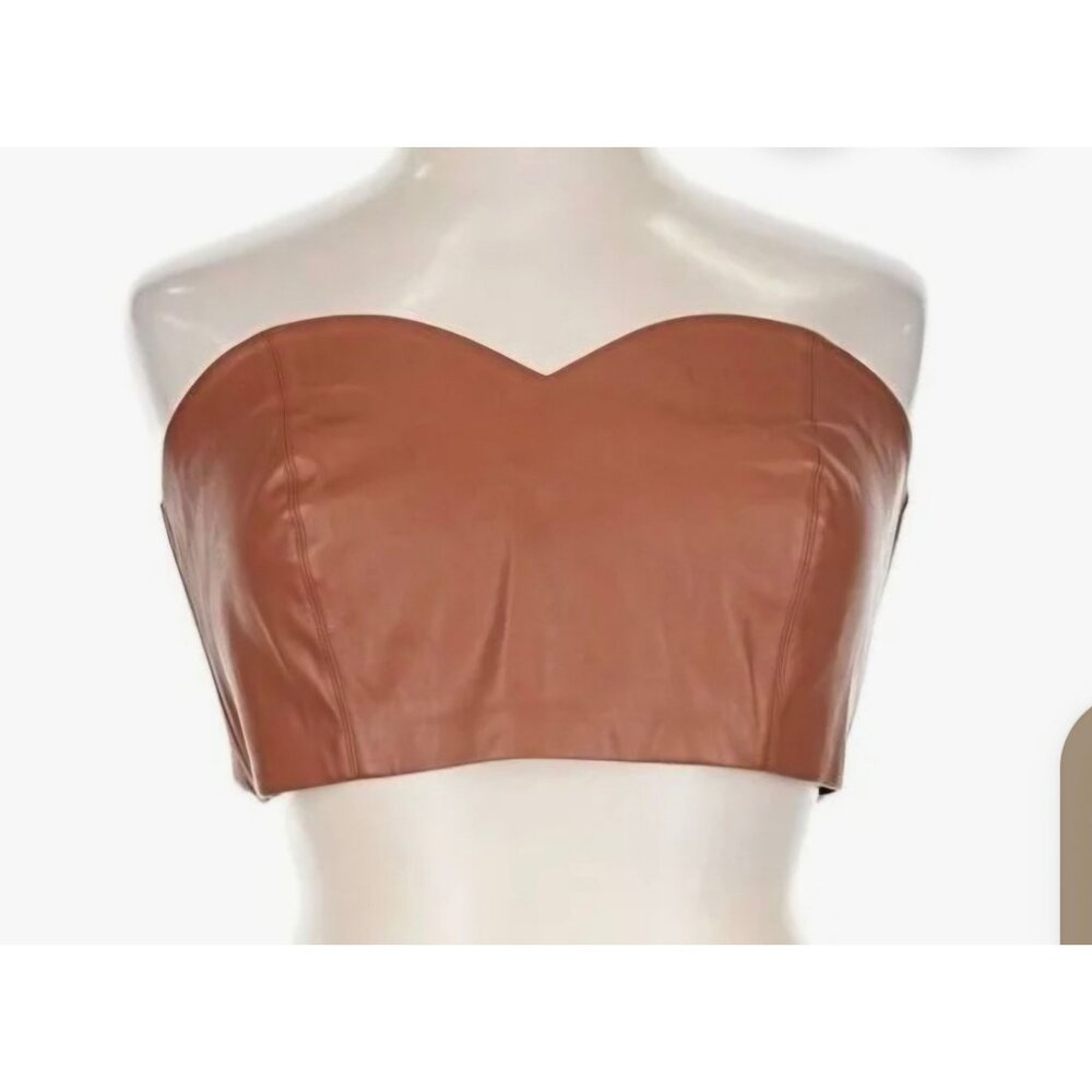 Eloquii Carmel Brown Faux Leather Strapless Tube Crop Top Size 20 NWT